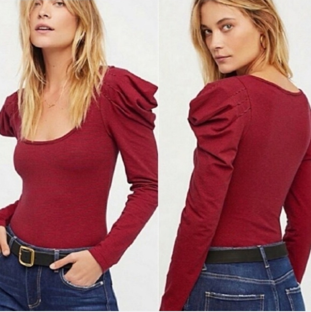 Free People Penelope Puff Long Sleeve Striped Tee Size Medium